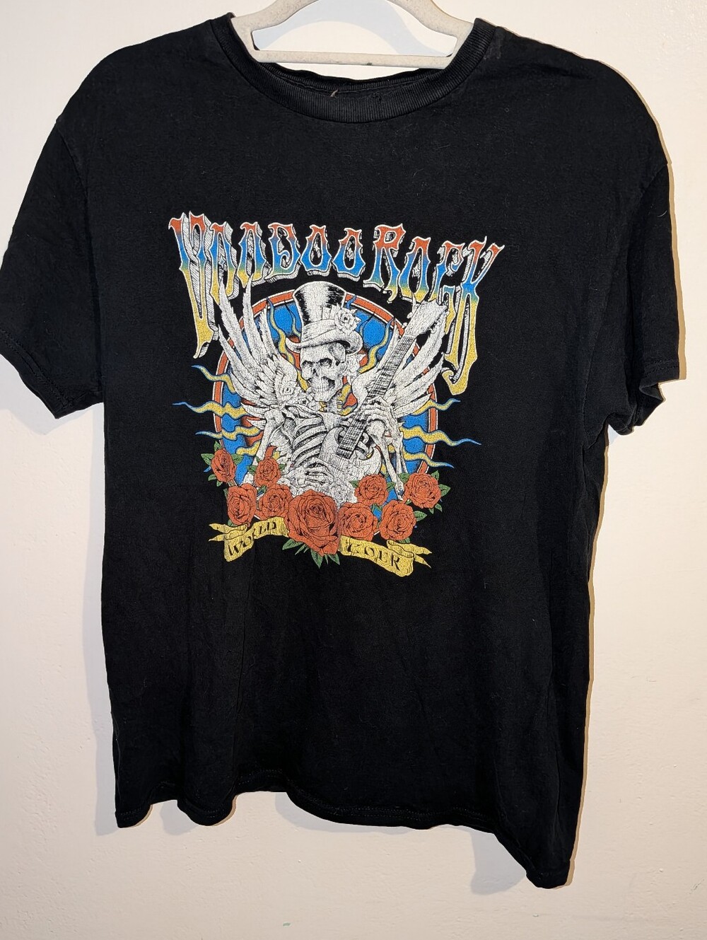 Black Graphic Skeleton & Roses Band Tee Size M